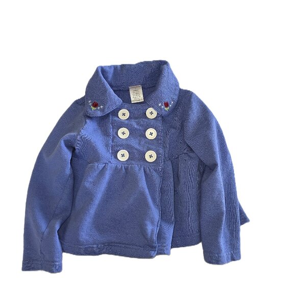 GYMBOREE Jacket Lilac Blue Double Button Embroidery Floral Size 5 Coat - Picture 1 of 7